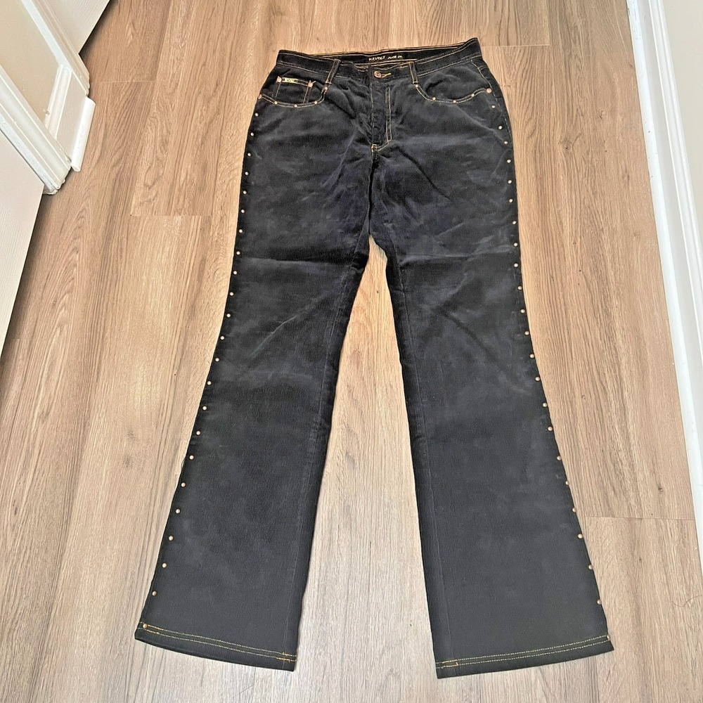 Revolt Corduroy Jeans 11/12 Black Studded Flare Pants Y2K Western Steampunk